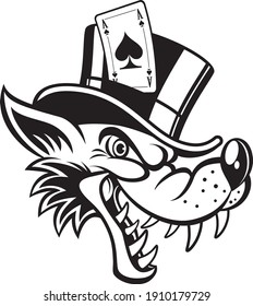 cartoon wolf with top hat and ace of spades