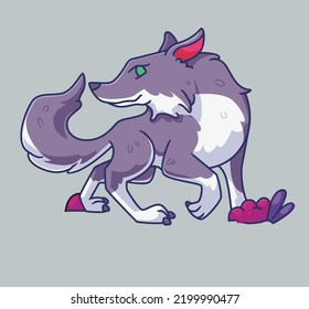 cartoon wolf walking. Isolated animal illustration. Flat Style Sticker Icon Premium vector