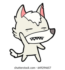 desenho animado lobo acenando mostrando os dentes