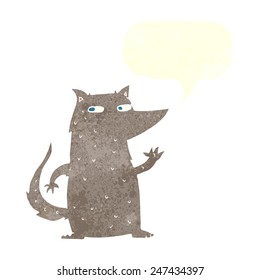 cartoon wolf waving with speech bubble