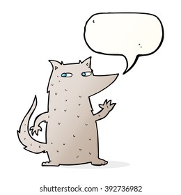 cartoon wolf waving with speech bubble