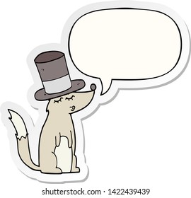 cartoon wolf whistling wearing top hat with speech bubble sticker