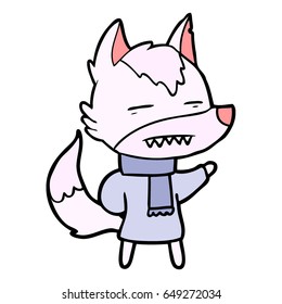 lobo de dibujos animados con ropa de invierno