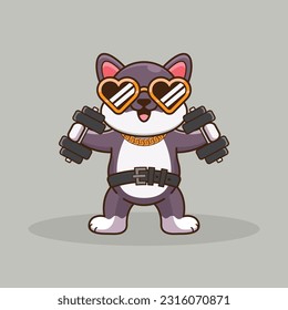 cartoon wolf workout activity training. Cartoon Vector Workout Icon Illustration. workout Icon Concept Isolated Premium Vector. cute animal workout cartoon style. 
