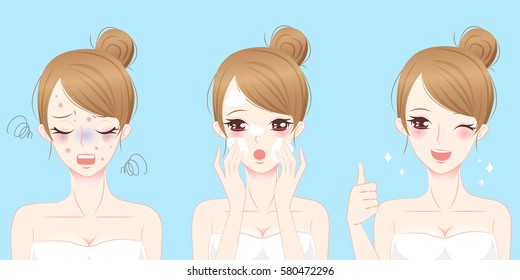 Cartoon Woman With Acne Before And After