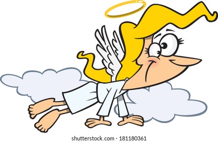 cartoon woman angel flying