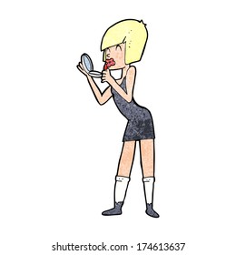 cartoon woman applying lipstick