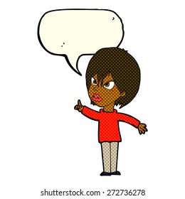 cartoon woman arguing with speech bubble