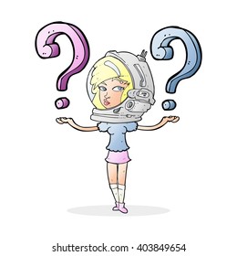 cartoon woman in astronaut helmet asking questions