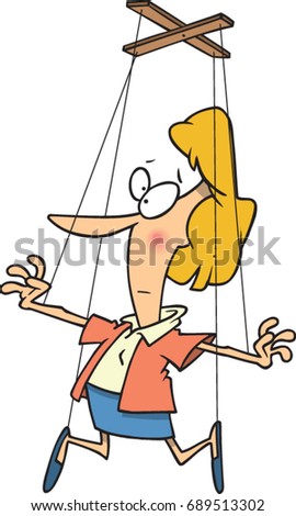 cartoon woman attached to puppet strings