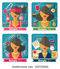 cartoon woman avatars in flat style
