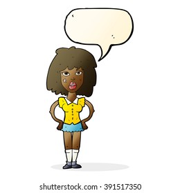 cartoon woman been in fight with speech bubble