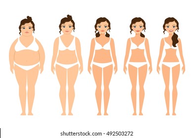 Cartoon woman before and after diet vector illustration