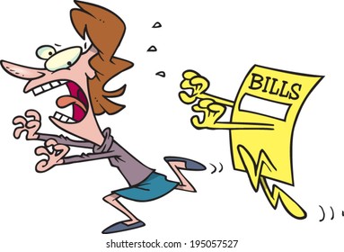 cartoon woman being chased by bills