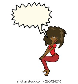 cartoon woman with big hair with speech bubble