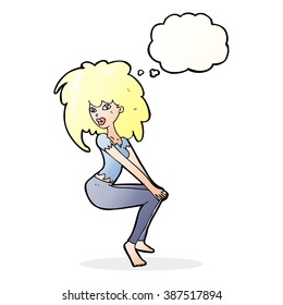 cartoon woman with big hair with thought bubble