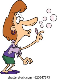 cartoon woman blowing bubbles