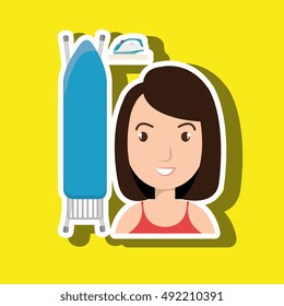 cartoon woman board ironing clothes