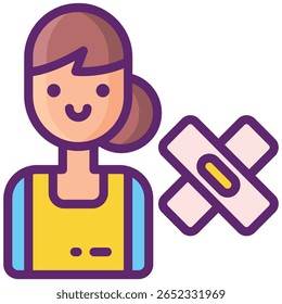 Desenho Animado Mulher com Cabelo Marrom e Ícone de Banda Ilustração