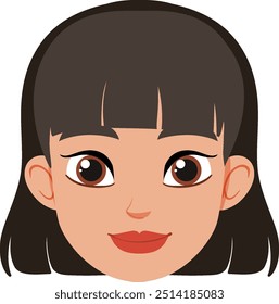 Cartoon woman with brown hair and bangs