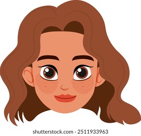 Cartoon woman with brown hair and freckles