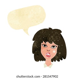 cartoon woman with bruised face with speech bubble