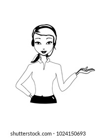  cartoon woman callcenter  and half body  black  white
