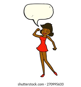cartoon woman with can do attitude with speech bubble