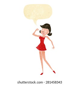 cartoon woman with can do attitude with speech bubble