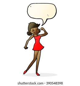 cartoon woman with can do attitude with speech bubble