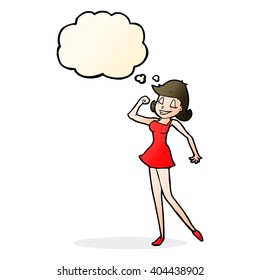 cartoon woman with can do attitude with thought bubble