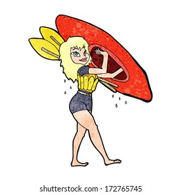 cartoon woman carrying canoe
