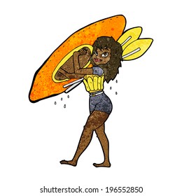 cartoon woman carrying canoe