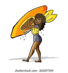 cartoon woman carrying canoe