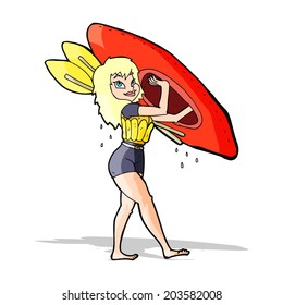 cartoon woman carrying canoe