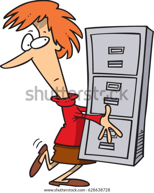 Cartoon Woman Carrying Filing Cabinet Stock Vector Royalty Free