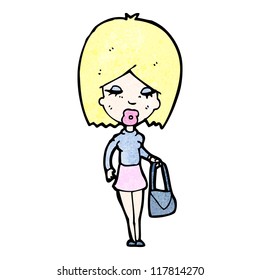 cartoon woman carrying handbag