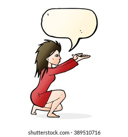 cartoon woman casting spel with speech bubble