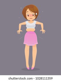 Cartoon woman checking fat on her belly, Vector illustration, Concept with health care and exercise.