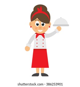 cartoon woman chef vector and a plate