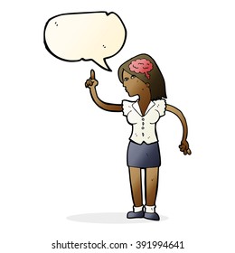 cartoon woman with clever idea with speech bubble