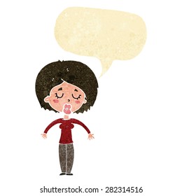 cartoon woman with closed eyes with speech bubble