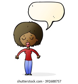 cartoon woman with closed eyes with speech bubble