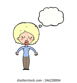 cartoon woman with closed eyes with thought bubble