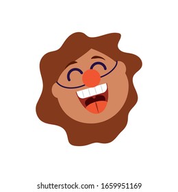 cartoon woman with clown nose over white background, flat style icon, vector illustration