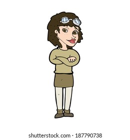 cartoon woman with crossed arms and safety goggles