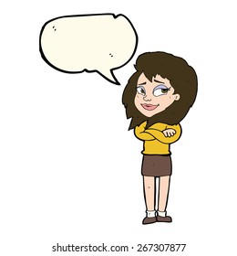 cartoon woman with crossed arms with speech bubble
