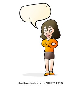 cartoon woman with crossed arms with speech bubble