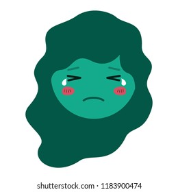 cartoon woman crying head kawaii character