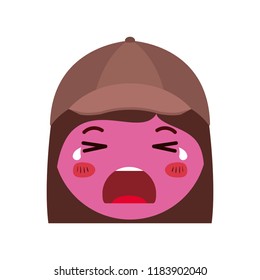 cartoon woman crying head kawaii character